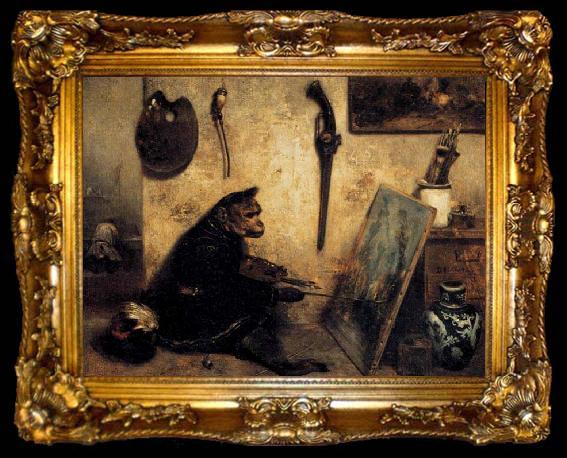 framed  Alexandre Gabriel Decamps The Monkey Painter, ta009-2